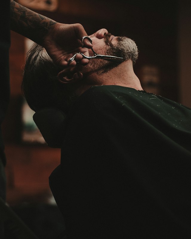 Men's textured taper cut and beard edge tidy in South London